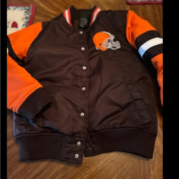 BOYS  Brown and Orange  CLEVELAND BROWNS  Jacket Embroidered letters and helmet - Picture 7 of 11